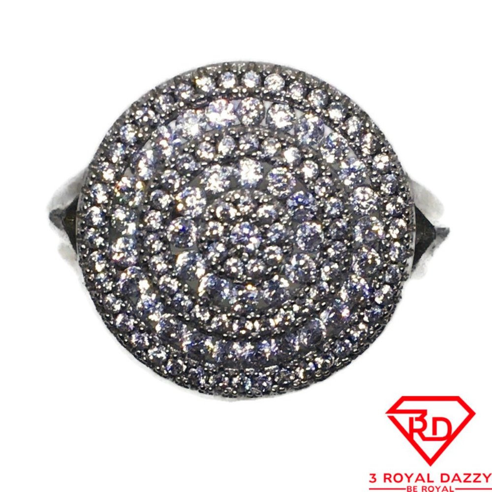 Big White Round CZ White gold on silver Ring S8